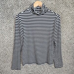 Chicos Top Womens 1 US Medium‎ Gray Black Striped Turtleneck Stretch Casual